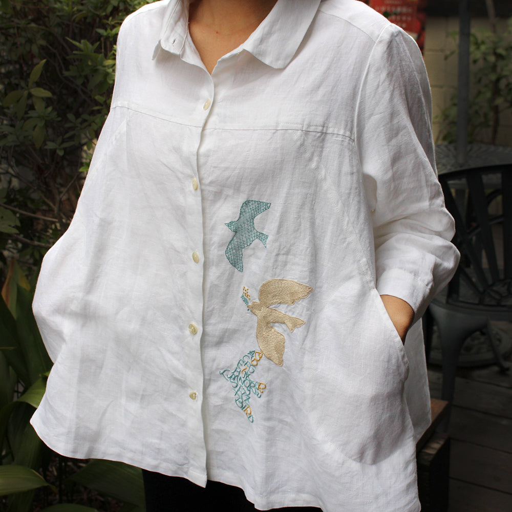 手刺繍リネンブラウス Birds – Zenma