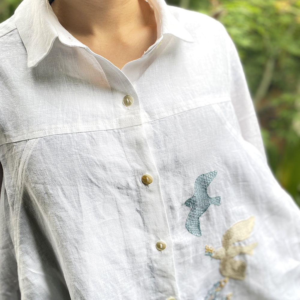 手刺繍リネンブラウス Birds – Zenma