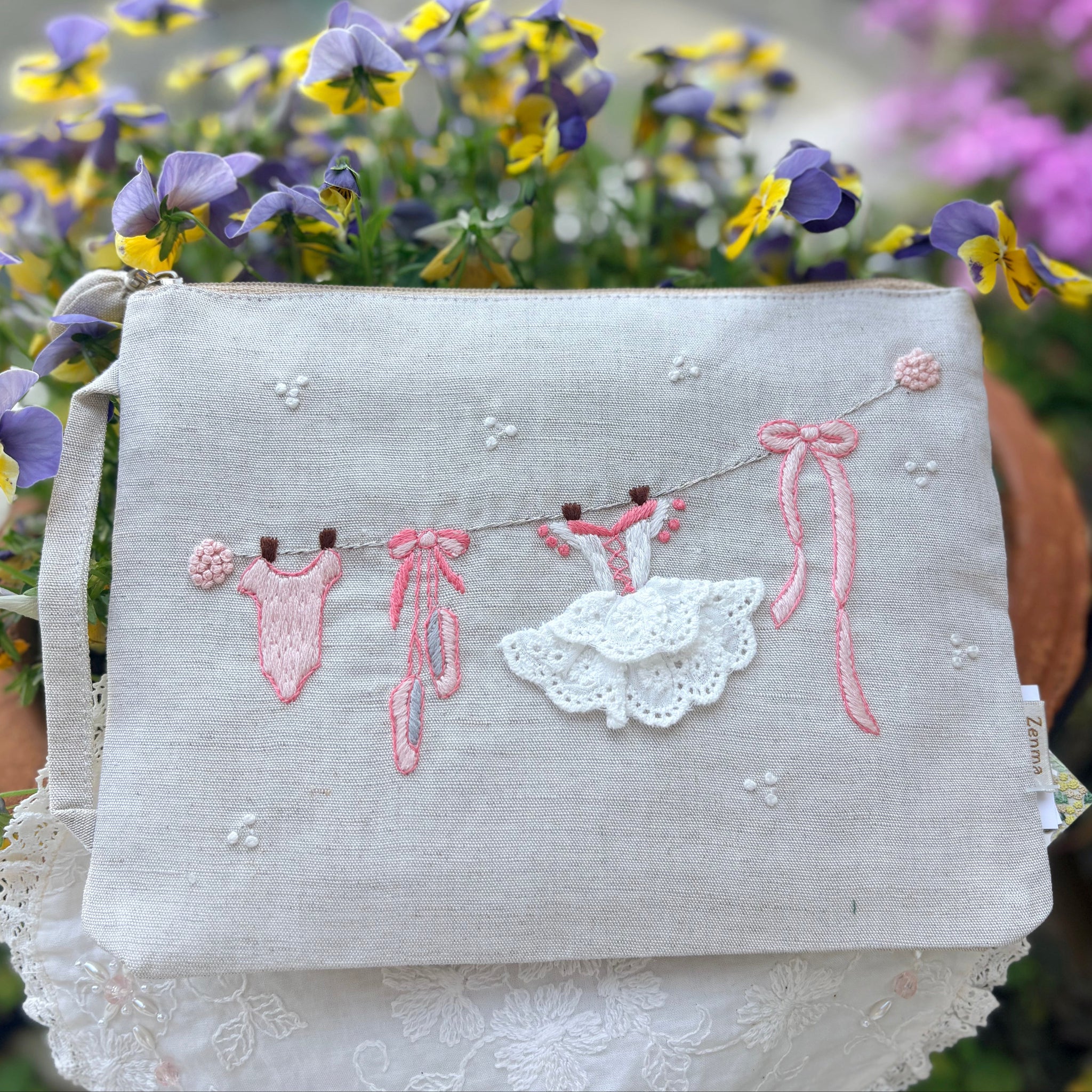 くま　バレエ　ポーチ　バッグ　アップリケ 入園・入学グッズ専門店hapimade（ハピメイド） / くまアップリケ